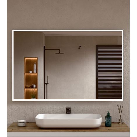 BELLOBATH - Miroir de Salle de Bain Rectangulaire Mural avec Cadre en Aluminium Blanc - 80 cm de Hauteur x 100 cm de Largeur