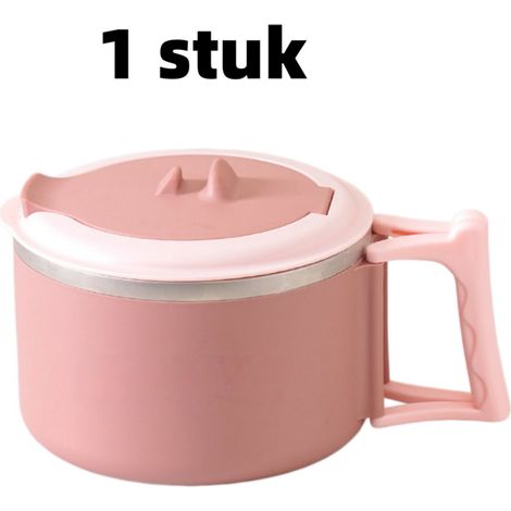 Boîte à lunch - Bol à nouilles instantanées - Bol à riz - Boîte à lunch pliable en acier inoxydable - Boîte à lunch avec poignée - 20 cm x 10 cm - Rose (1/5)