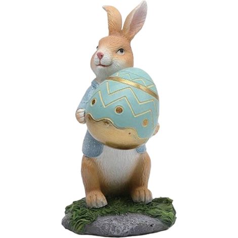 Statuette De Lapin - Sculpture De Pâques En Résine Avec Carotte Et Œufs Décoratifs - Décoration Intérieure Pour Salon Chambre Bureau - 1 Pièce (1/5)