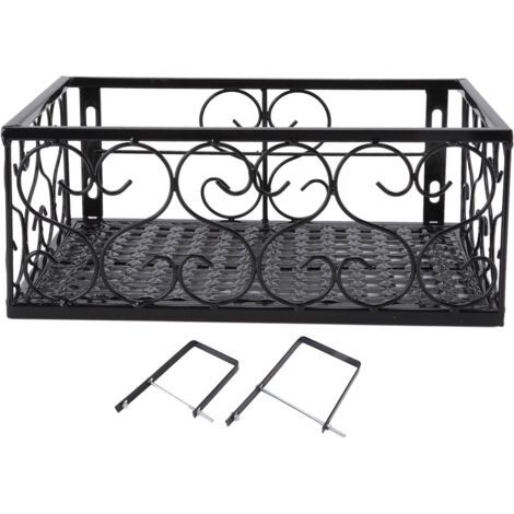 QORVA- Support de pot de fleur de balcon, étagère décorative en fer épais pour balustrade de patio avec supports pour rebord de fenêtre, applicable à une balustrade de 10,5 cm/4,1 pouces