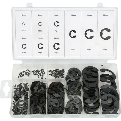 Bague d'arrêt interne en acier au carbone noir, kit de circlips élastiques de type E, accessoires de machine. (1/5)