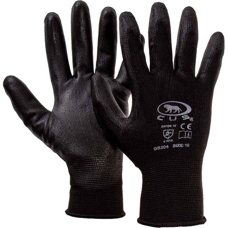 GUANTI POLIESTERE / POLIURETANO Tg. 10 (XL) - palmo nero- 12 coppia  - BricoGo
