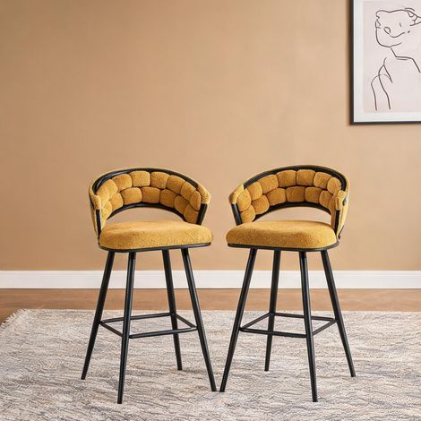 Tabourets de bar en velours jaune et métal noir set de 2 (1/5)