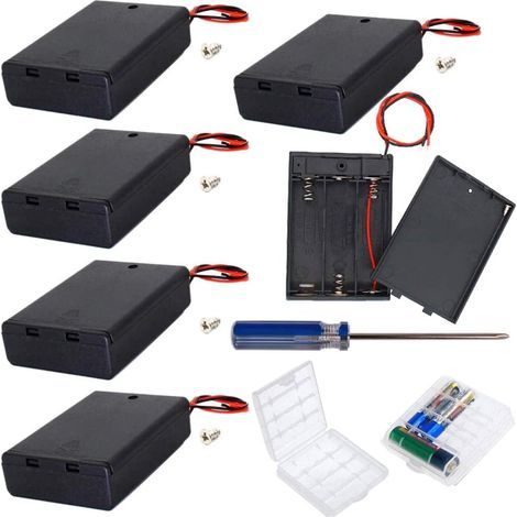 6er-Packung Batteriehalter für 3 AA-Batterien (4,5 V) mit Ein-/Ausschalter (3 Fächer), 2er-Packung Batterieboxen aus Kunststoff für AA- und AAA-Batterien (1/5)
