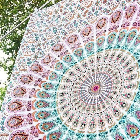 Tapisserie Mandala (mandala blanc et marron, taille queen 2150200cm) (1/5)