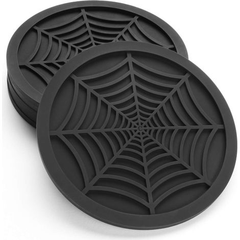 Dessous de verre en silicone pour boissons - Lot de 6, motif araignée unique, dessous de verre noirs de 10 cm-AquaForge (1/5)