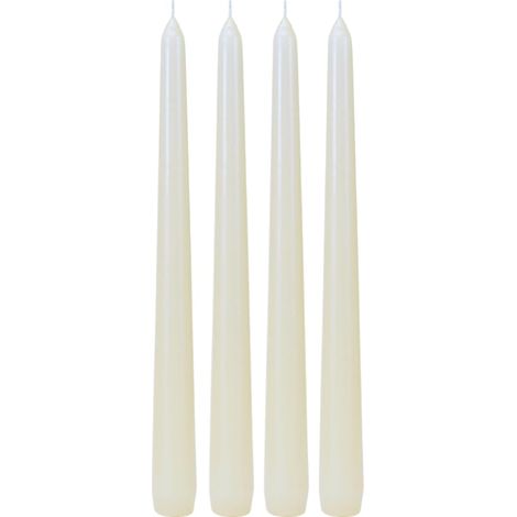 Lot de 4 bougies pointues, bougies de table, bougies de chandelier, en blanc, contenu de la livraison : 4 pièces, dimensions : H x Ø env. 25 x 2 cm. (1/4)
