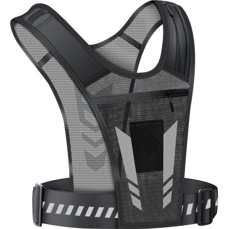 Chaleco de running, con tiras reflectantes, malla transpirable y bolsillos, para correr y montar en bicicleta. (1/5)