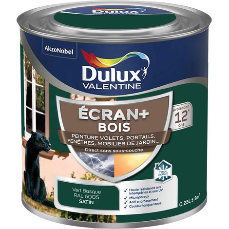 ECRAN+ BOIS - Peinture satinée pour bois extérieur - Volets, portes, fenêtres, portails - Vert Basque 0,25 L - Dulux Valentine