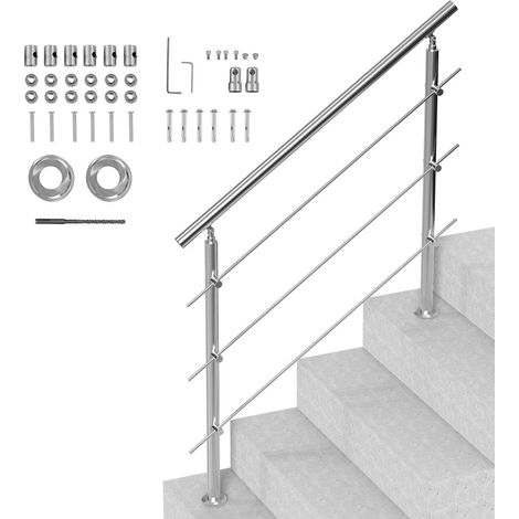 Rampe d'escalier extérieur en acier inoxydable, kit de 3 traverses 120 cm, design transitionnel, sécurité pour personnes âgées. (1/5)