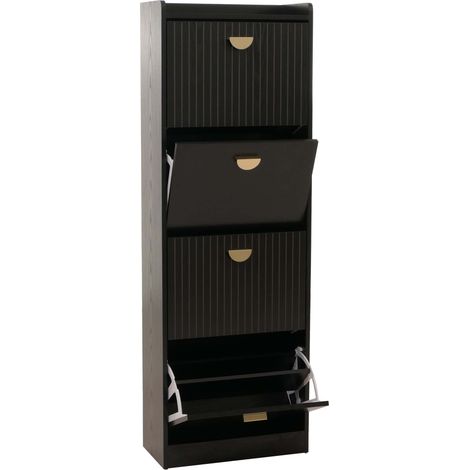 Armoire à chaussures HWC-O39 meuble à chaussures 4 compartiments à clapets MDF mélaminé métal 148 x 50 x 24 cm - as (1/5)