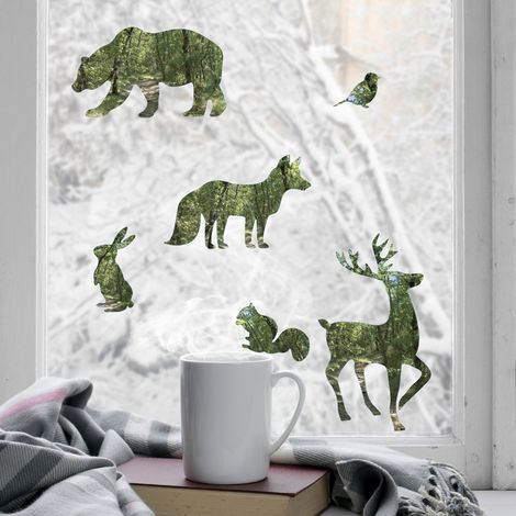 Sticker Animaux de la Forêt pour Vitre, 21 cm X 29,7 cm - Décoration Intérieure Électrostatique (1/3)