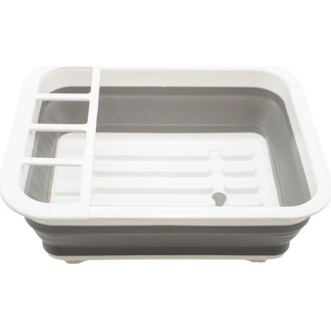 1 Égouttoir à vaisselle pliable avec bouchon évier espace rangement ustensiles cuisine gris (1/5)