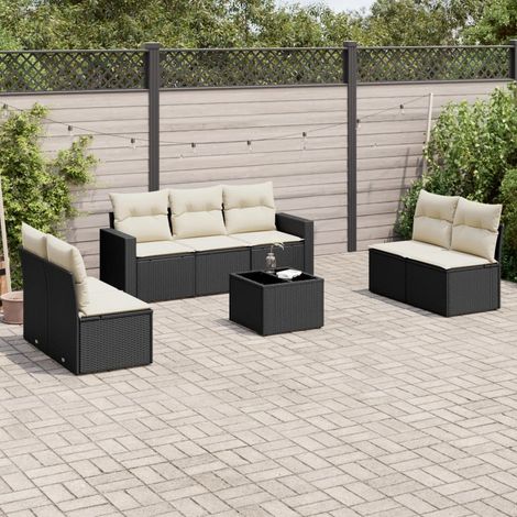 Set de sofás de jardín 8 piezas y cojines ratán sintético negro vidaXL (1/5)