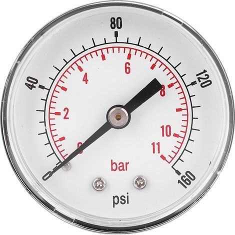 Manomètre 50mm avec raccord 1/4 BSPT arrière pour air, eau, huile, gaz (0-160 PSI / 0-11 Bar) (1/5)