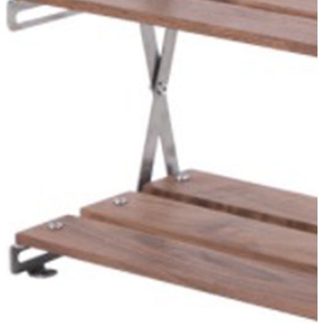 Dreistöckiges Holzregal, robust, fein poliert, aus Buchenholz und Metall, klappbar, ideal zum Campen und verchromt. (1/4)