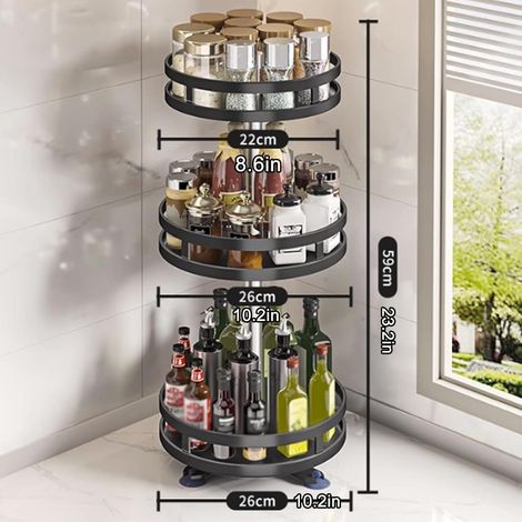 Ortviai – Organiseur d'angle de cuisine rotatif 360°, 3 niveaux – rangement à épices et condiments, 52 × 28 × 6 cm – compatible placards d'angle et plans de travail (1/5)