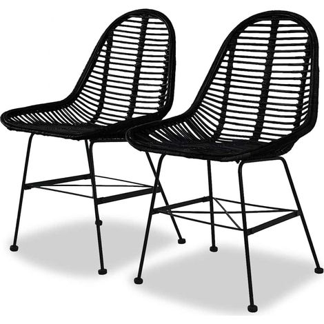 vidaXL Chaises à manger lot de 2 noir rotin naturel (1/5)