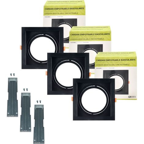 Pack x 3 - Collerette downlight carrée orientable type cardan - Noir (1/5)