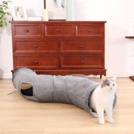 S Forme Jouet Tunnel pour Chat en Daim, Grand Tunnel a Chat Pliable avec 2 Trous et Boule Suspendue pour Chats Chatons Lapins (1/5)