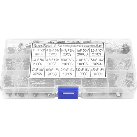 270pcs 15 Values Electrolytic Capacitor Assorted Kit 0.1uF 50V - 470uF 16V