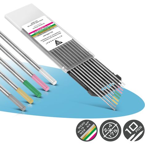 STAHLWERK Wolframelektroden Gold, Grau, Pink, Weiß, Grün 2,4 mm je 2 im 10er Set
