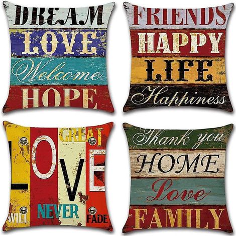 taie D'oreiller, Lot De 4 En 45 X 45 Cm (amour Rtro) Coton Et Lin Rtro Style Housse De Coussin Carr Pour Lit Voiture De La Maison Canap (1/5)