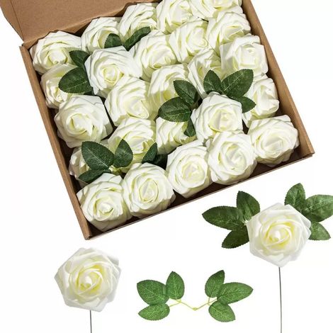 Rose artificielle en mousse, rose factice réaliste avec tiges pour bouquets de mariage à faire soi-même, tiges en fil de fer flexible, matériau PE écologique, ne se fane jamais.-AquaForge (1/5)