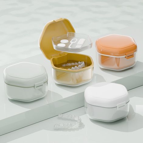 Sollbry 4pièces Boite Gouttiere Dentaire,Boîte de Rangement pour Prothèses Dentaires,Boîte de Dentier avec Passoire,Portable Boite Appareil Dentaire Amovible (1/5)