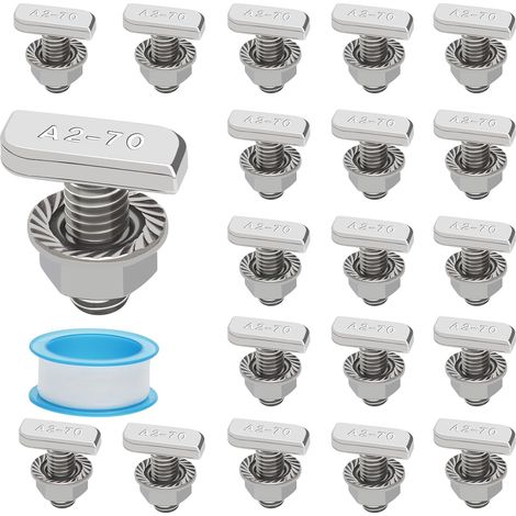 Lot de 20 vis à tête marteau M8 x 20 en acier inoxydable avec écrous dentés de verrouillage M8, écrous de bride, jeu de vis à tête marteau pour rails de montage, serres (1/5)