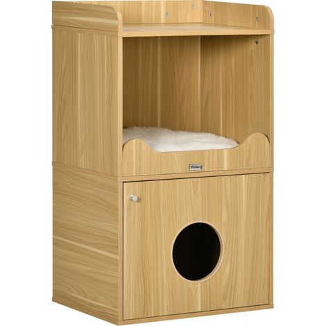 Maison de Toilette Chat Meuble Litière 3 Niveaux Compartiment Fermé 1 Coussin 60×45×103cm