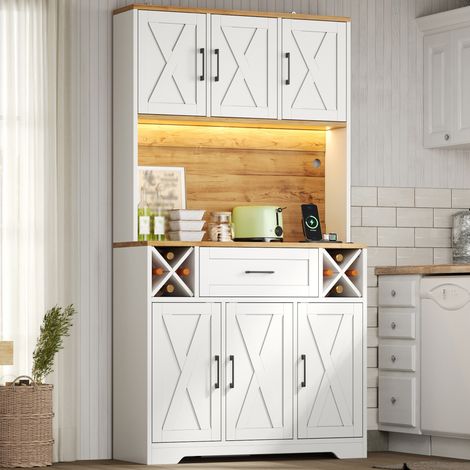 Armoire de cuisine, armoire de rangement haute avec éclairage LED, garde-manger avec étagères à vin, armoire à vin et vitrine pour salon et salle à manger, 180 × 105 × 40 cm (1/5)