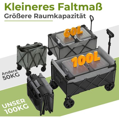 Chariot pliable compact, charge max 100 kg, diable pliant à main, caddie de courses/camping escamotable, poignée ajustable, léger, encombrement réduit, stable, noir (1/5)