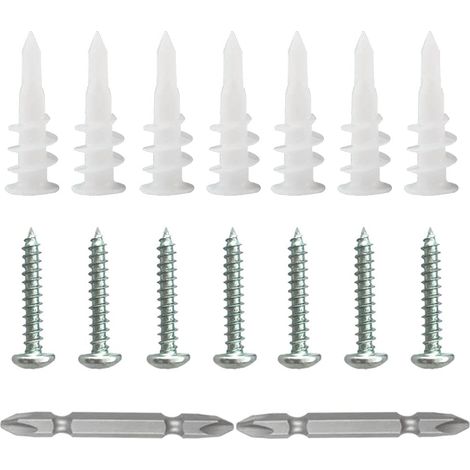 Cheville en Plastique 100 Pièces Cheville mur Creux ChevillePlaco Cheville pour Parpaing Creux Cheville Beton Vis pour Cloisons Sèches Chevilles avec Vis de Taraudage Auto Foreuses