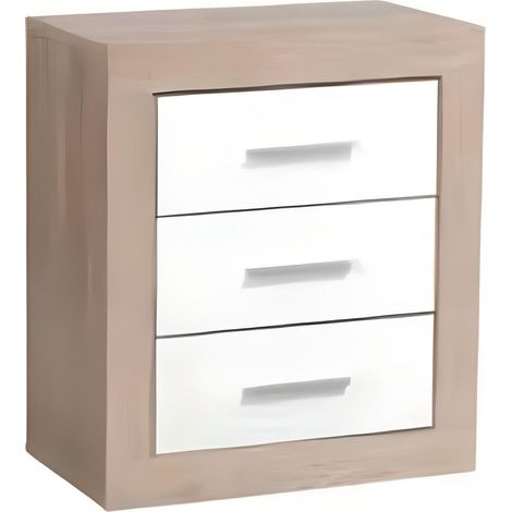 Table de chevet de 3 tiroirs coloris Chêne Cambrian / Blanc - Longueur 54 x profondeur 35 x hauteur 62 cm -PEGANE-