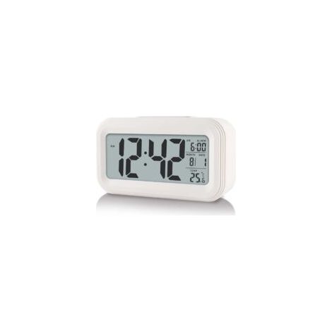 Digitaler Wecker mit Raumtemperaturanzeige, batteriebetrieben, Schlummerfunktion (weiß) - Crezuo (1/4)