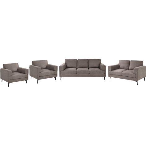 Conjunto de sala de estar 7 plazas minimalista de estilo moderno de mediados siglo de tela patas metálicas reposabrazos rectos marrón Lousto (1/5)