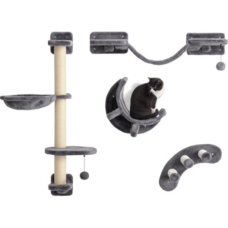 Kletterwand Katzen 4-teilig Katzen Kletterwand Set mit Hängematte, Katzenbrücke bis zu 5 kg, Dunkelgrau (1/5)
