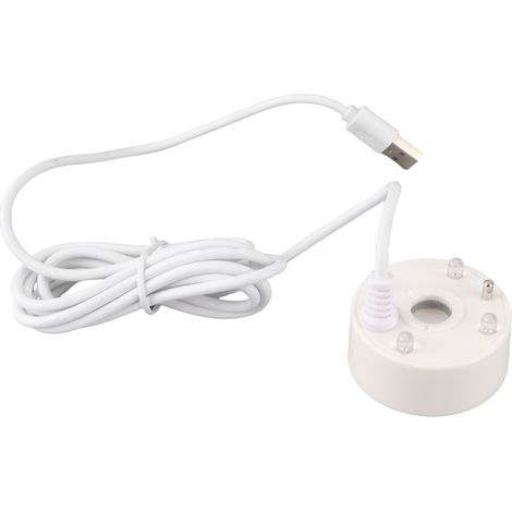 Fuente de agua con nebulizador USB, luces LED de colores de 5 V y atomizador ultrasónico para estanques, jardines de rocas, acuarios y fregaderos (blanca). (1/5)