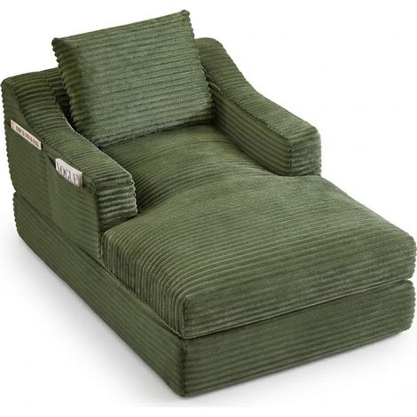 ELVMI Fauteuil convertible à deux niveaux en velours côtelé avec coussin amovible en Mousse, Vert (1/5)