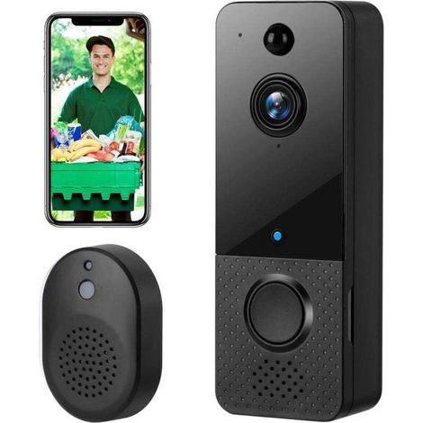 Sonnette Sans Fil avec Caméra,1080P WiFi Visiophone Sans Fil avec Carillon, Prise en Charge de La Vision Nocturne (1/4)
