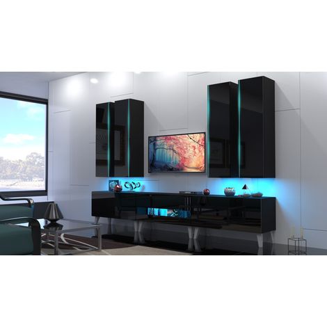 Ensemble meuble TV NEXT 52 AN52-18B-HG1 noir brillant 273 cm (1/3)