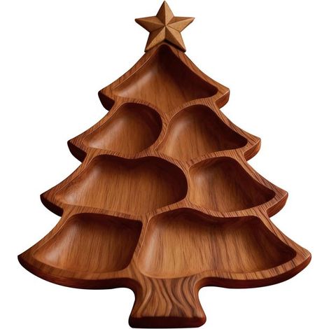 Plateau à fruits style sapin de Noël - Séparateur en bois - Léger et robuste - 4 compartiments - Idéal pour ranger fromages, amuse-gueules et noix dans le salon, la cuisine et la chambre lors des fête