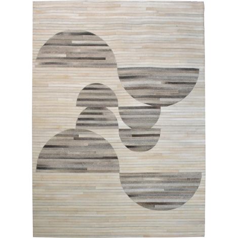 Tapis en peau de vache 200x290 gris et blanc kilm fait à la main HALFROUND