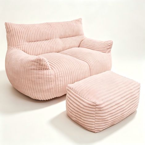 Canapé 2 Places en Velours Côtelé avec Pouf Repose-Pieds – Canapé Relax Surdimensionné pour Adultes et Enfants, adapté au Salon, Chambre, Dortoir et Balcon (1/5)