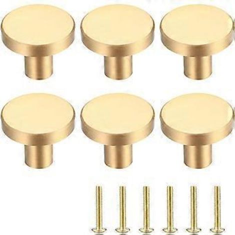 Lot de 6 boutons de tiroir ronds en laiton doré, poignées de porte de cuisine décoratives, avec tournevis - 20 x 25 mm