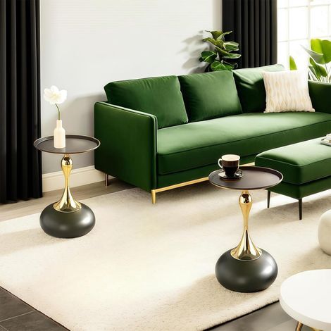Table d’appoint ronde – Diamètre 38 cm, piètement métallique, noire – Parfaite pour petit espace salon ou chambre (1/5)