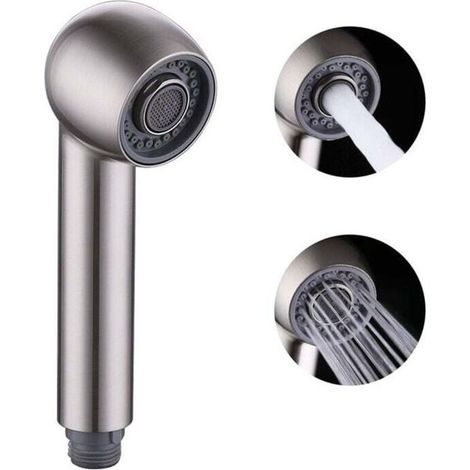 Douchette Robinet Cuisine Remplacement 2 Jets Tête Douchette pour Mitigeur extractible Cuisine, Filetage droit G1/2, Nickel Brossé (1/5)