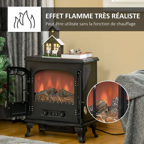 Cheminée électrique Poêle rétro Style néo-rétro 2 Portes Verre trempé 1000/2000 W LED luminosité réglable Acier ABS Noir (1/5)