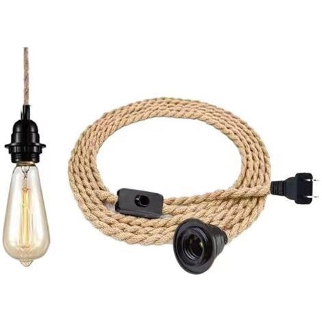 Lustre Corde de Chanvre de 4,5 Mètres - Tête Unique Suspendue Câble de Lumière Corde E27 Prise, Vintage Lustre Corde Chanvre avec Prise Interrupteur, DIY Lampe Suspension pour Maison (1/5)